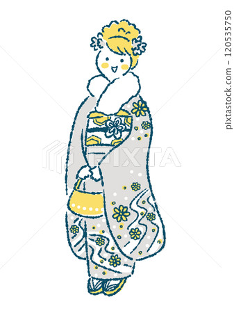 穿著長袖和服的女子手繪插畫 120535750