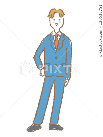 一個穿著藍色西裝的男人的手繪插圖 120535751