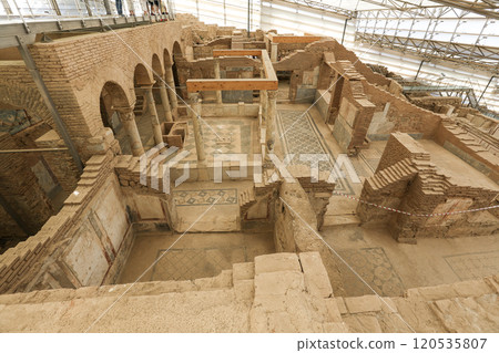 Image of historical ruins, columns, ancient theater and temples in the ancient city of Ephesus. Image of historical ruins, columns, ancient theater and temples in the ancient city of Ephesus. 120535807