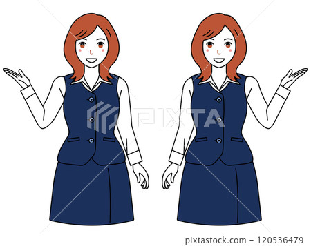 穿著長袖辦公服的女人指著這裡 3 120536479