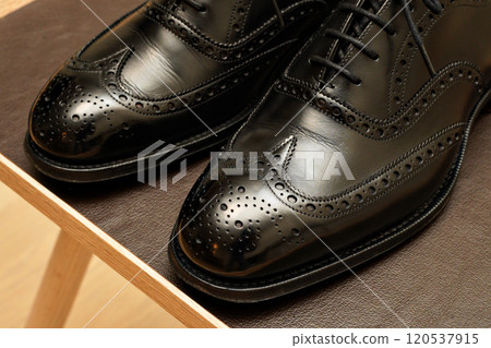 Beautifully polished black leather shoes Beautifully polished black leather shoes 120537915