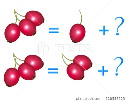 Educational games for children, on the composition of the three, example with rose hips. 120538223