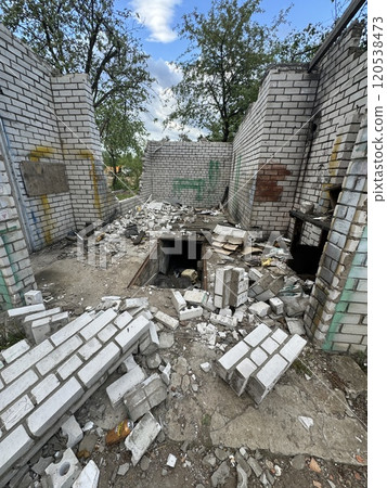 Ruins of a Collapsed Brick Structure with Underground Cellar Ruins of a Collapsed Brick Structure with Underground Cellar 120538473