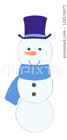 戴著藍色圍巾和海軍藍色帽子的雪人 120538971