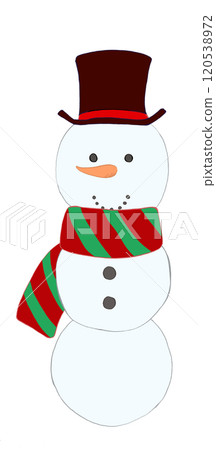 一個戴著聖誕色圍巾和棕色帽子的雪人 一個戴著聖誕色圍巾和棕色帽子的雪人 120538972