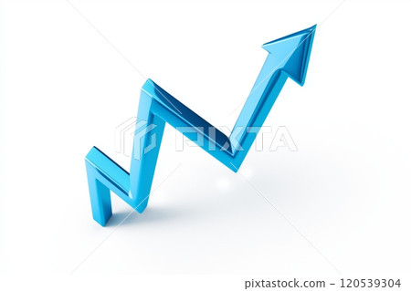 Blue arrow pointing up moving through a sharp zigzag path indicating growth and dynamic change 120539304