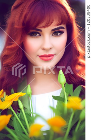 Flower and young woman Flower and young woman 120539400