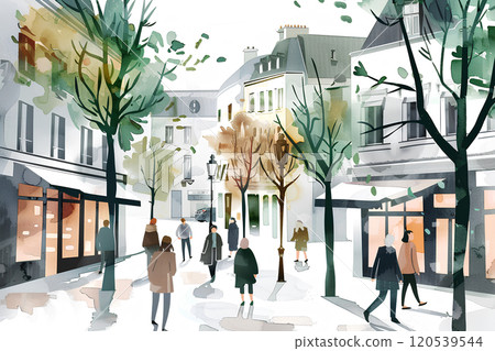 Beautiful cityscape and people (watercolor) 120539544