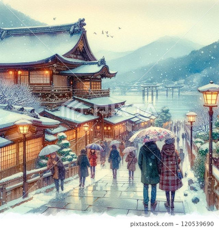 一個下雪天,一對夫婦來到一座遍布老式日本房屋的小鎮。 一個下雪天,一對夫婦來到一座遍布老式日本房屋的小鎮。 120539690