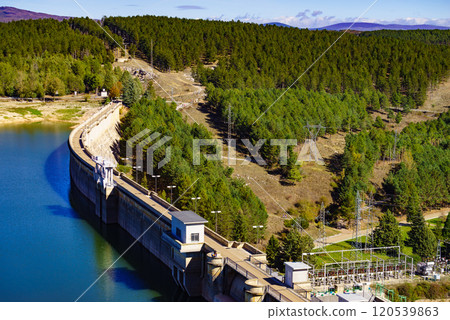 Dam on Embalse de Aguilar de Campoo, Spain. 120539863