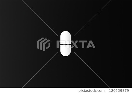 White capsule centered on a solid black background, creating a stark contrast White capsule centered on a solid black background, creating a stark contrast 120539879