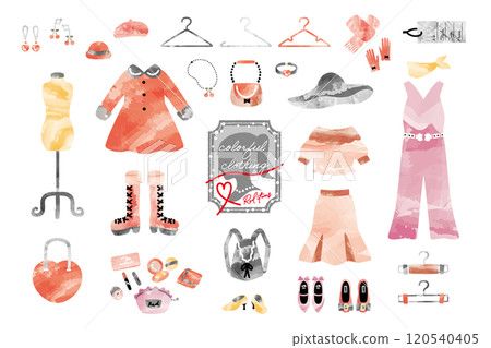 水彩風格時尚單品插畫集[紅色] 120540405
