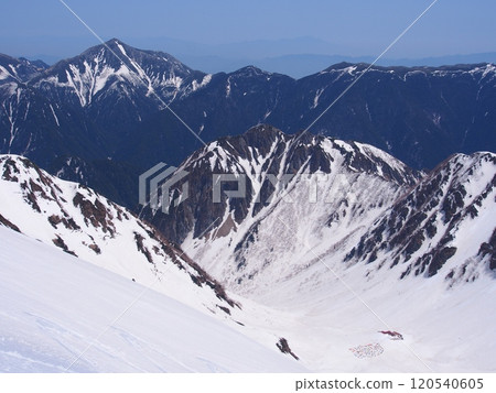 從奧穗高山看到的唐澤捲曲和早春的常年山 120540605