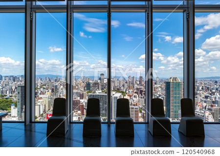 The view from the front lobby of the Osaka Marriott Miyako Hotel, a luxury foreign-owned hotel located in the Abeno Harukas skyscraper The view from the front lobby of the Osaka Marriott Miyako Hotel, a luxury foreign-owned hotel located in the Abeno Harukas skyscraper 120540968