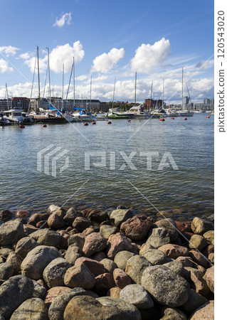 Beautiful sailing boats anchor in Helsinki port, Finland, Europe, sunny summer day Beautiful sailing boats anchor in Helsinki port, Finland, Europe, sunny summer day 120543020
