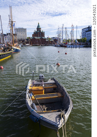 Beautiful sailing boats anchor in Helsinki port, Finland, Europe, sunny summer day Beautiful sailing boats anchor in Helsinki port, Finland, Europe, sunny summer day 120543021