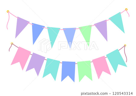 Festive Pennant garland on rope in trendy soft tint Set 2 Birthday Party or any event design element Festive Pennant garland on rope in trendy soft tint Set 2 Birthday Party or any event design element 120543314