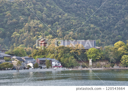 Itsukushima seen from the sea Miyajima Hiroshima Japan Itsukushima seen from the sea Miyajima Hiroshima Japan 120543664