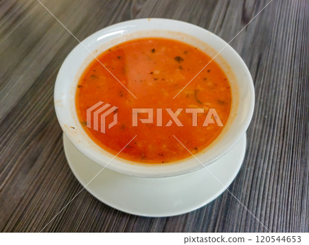 Polish traditional tomato soup with rice. 120544653
