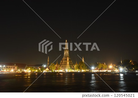 landscape of pagoda at temple of dawn travel location in Thailand on night 120545021