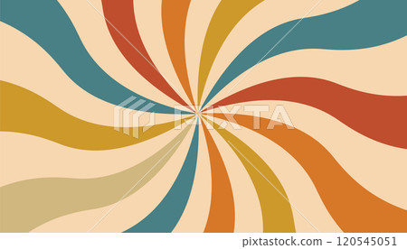 Colorful retro wavy rays background. Vintage striped groovy wallpaper. Swirled lines poster. Colorful retro wavy rays background. Vintage striped groovy wallpaper. Swirled lines poster. 120545051