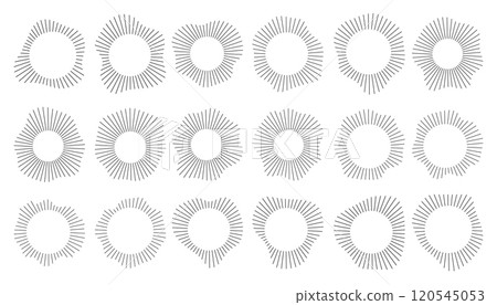 Line art, thin lines in the circle, ring. Abstract vertical wavy stripes on white background isolated. Round frames with lines, organic shapes. Wavy round thin line art frames. Line art, thin lines in the circle, ring. Abstract vertical wavy stripes on white background isolated. Round frames with lines, organic shapes. Wavy round thin line art frames. 120545053