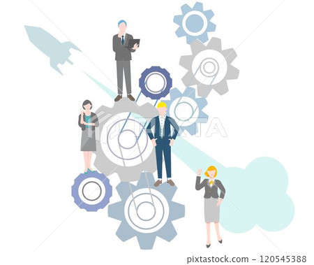 業務團隊-齒輪與火箭-啟動全球插畫向量素材 120545388