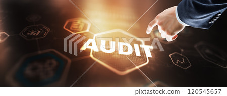 Audit Business Technology and Internet concept. Businessman touching finger inscription 120545657