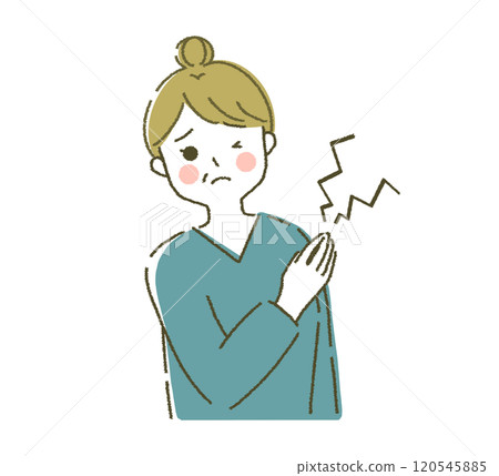 Joint pain Woman suffering from shoulder pain Joint pain Woman suffering from shoulder pain 120545885