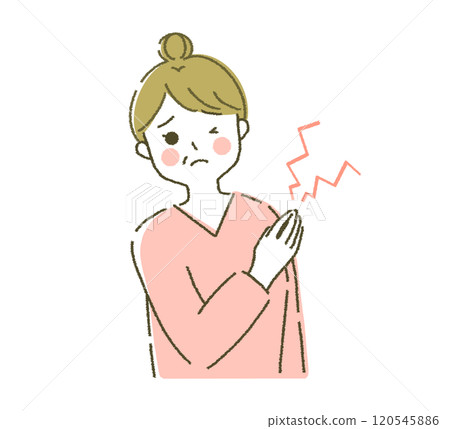 Joint pain Woman suffering from shoulder pain Joint pain Woman suffering from shoulder pain 120545886