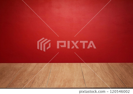 The wooden floor and walls of the room are colored red as the background. 120546002