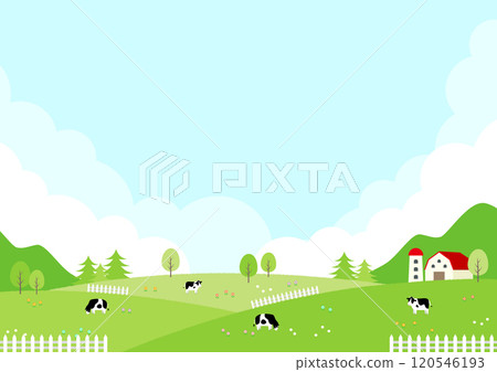 大自然豐富的風景/有牛的牧場背景素材 120546193
