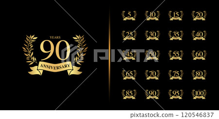 Premium anniversary logotype set. Golden anniversary celebration emblem design. 120546837