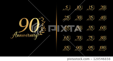 Premium anniversary logotype set. Golden anniversary celebration emblem design. 120546838