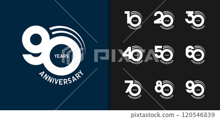 Trendy anniversary logotype set. Modern geometric anniversary celebration icons design. Trendy anniversary logotype set. Modern geometric anniversary celebration icons design. 120546839