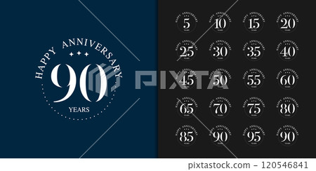 Trendy anniversary logotype set. Modern geometric anniversary celebration icons design. Trendy anniversary logotype set. Modern geometric anniversary celebration icons design. 120546841