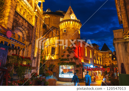 Street of medieval stone city in Ba Na Hills Park in Da Nang in Vietnam at night 120547013