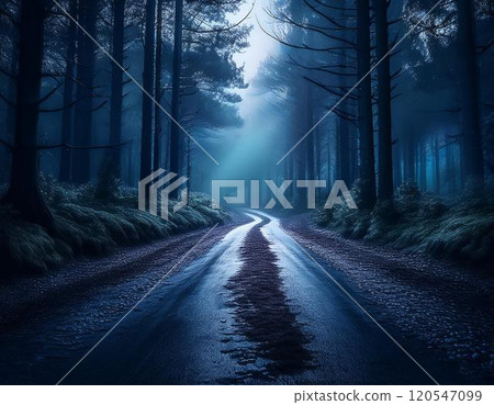 A road covered with fallen leaves leading into the mountains - AI-generated image A road covered with fallen leaves leading into the mountains - AI-generated image 120547099