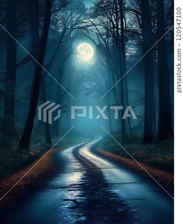 A moonlit path leading deep into the forest - AI-generated image 120547100