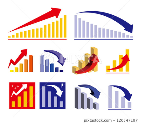 Rising and falling red and blue arrow icon illustration set Rising and falling red and blue arrow icon illustration set 120547197