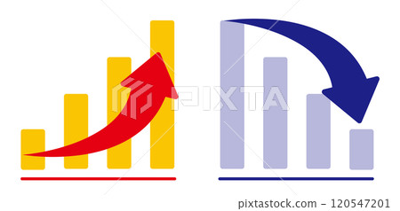 上升的紅色箭頭和下降的藍色箭頭的圖形圖示說明長條圖（向上和向下） 120547201