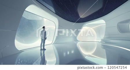 Futuristic showroom, spaceship interior 120547254