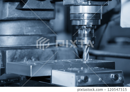 The hole boring  process on NC milling machine with flat end mill tools. 120547315