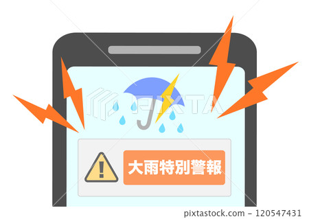 Smartphone notification Heavy rain special warning Vector illustration 120547431
