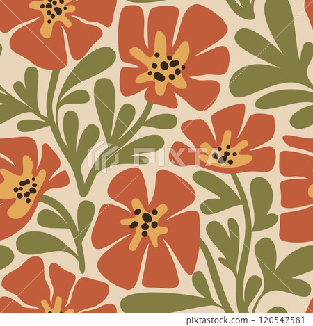 Modern flowers seamless pattern. Floral wavy shapes, contemporary plants, retro hippie wallpapers, Matisse style textile, wrapping, wallpaper design. Print for fabric tidy vector background Modern flowers seamless pattern. Floral wavy shapes, contemporary plants, retro hippie wallpapers, Matisse style textile, wrapping, wallpaper design. Print for fabric tidy vector background 120547581