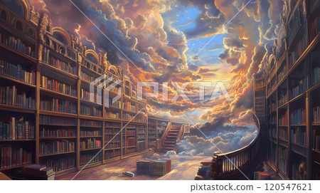 一個被雲彩和天空包圍的奇妙圖書館 120547621