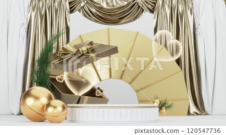 Abstract Podium minimal geometric white and gold.3D rendering 120547736