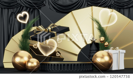 black podium and water splashing on white background.3D rendering 120547738