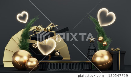 black podium and water splashing on white background.3D rendering 120547739