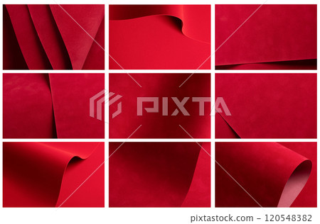 Red velvet paper texture with a soft, matte surface and elegant folds. Scarlet and crimson tones 120548382